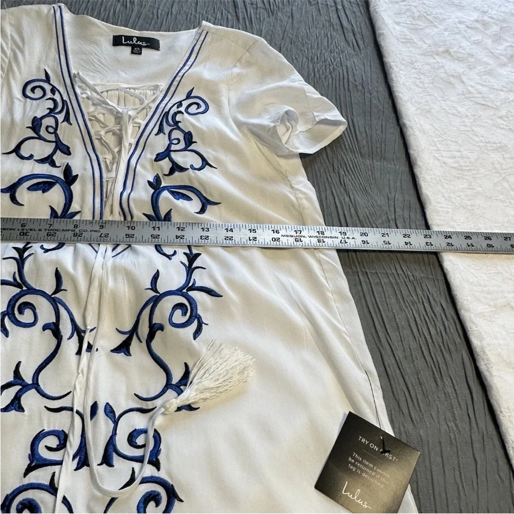 Lulus Small Embroidered Lace Up Shift Dress Vacation Beach Down In Kokomo - Picture 10 of 13